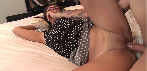  Aimee Black tattoo slut in glasses fucked